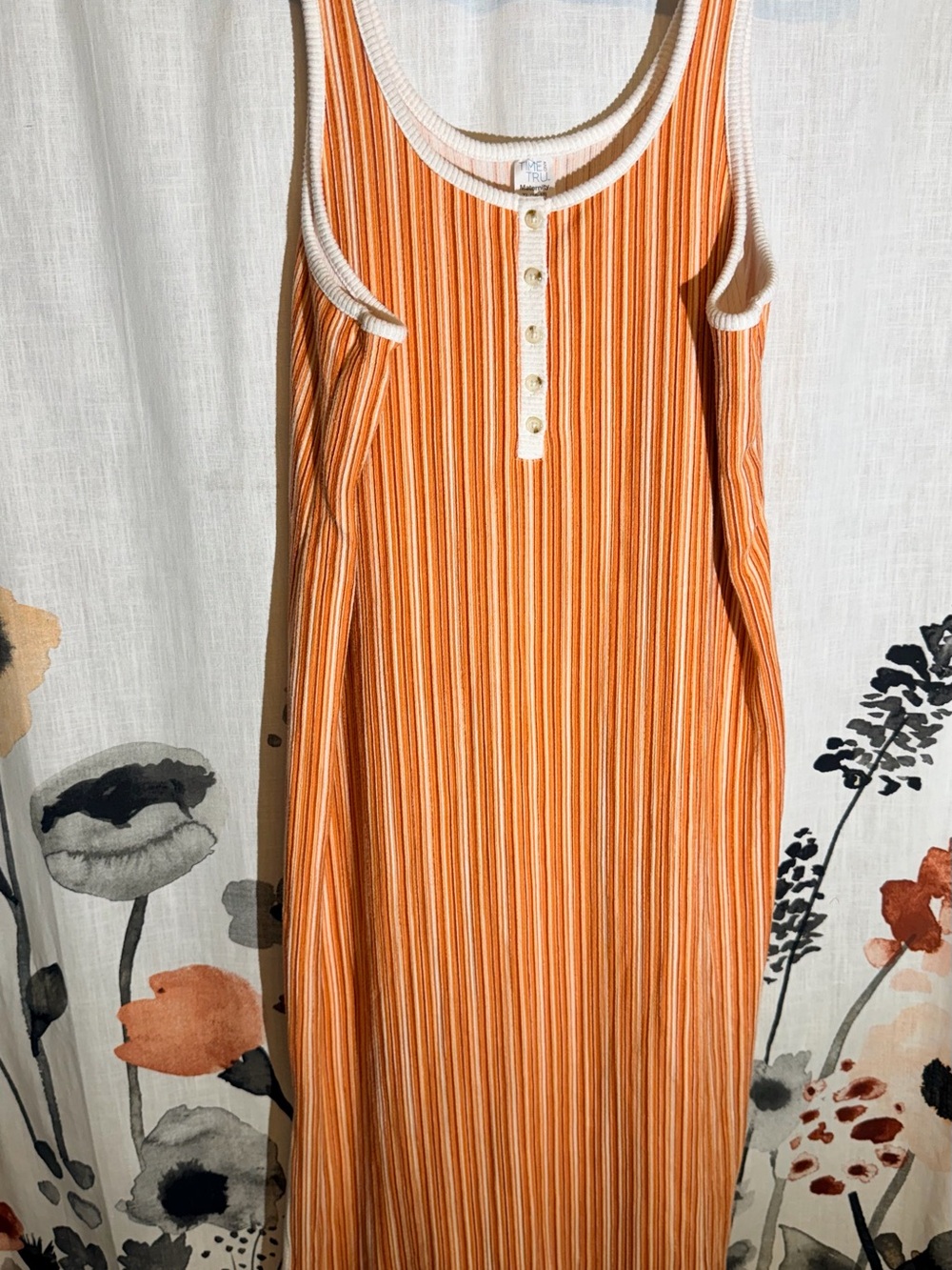 Time and Tru Orange Vertical-Stripe Ribbed Maxi Dress - Picture 2 of 8